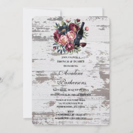 ネイビーブルガンディピンクピーニーウッドブランチ&バブリー 招待状