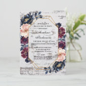 ネイビーブルガンディピンク牡丹ウッドバチェロレッテ 招待状 (スタンド正面)