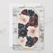 ネイビーブルガンディピンク牡丹結婚ウッドお祝い 招待状 (裏面)