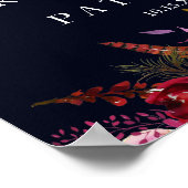 ネイビーブルガンディボホフローラ結婚ウェルカムのサイン ポスター (角)