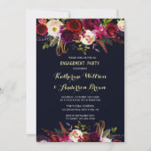 ネイビーブルガンディマルサラボホ秋婚約パーティ 招待状 (正面)