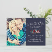 ネイビーブルガンディメルロフローラウェディング日付を保存 セーブザデート (スタンド正面)