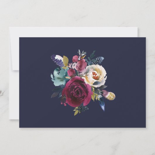 ネイビーブルガンディメルロフローラウェディング日付を保存 セーブザデート (裏面)