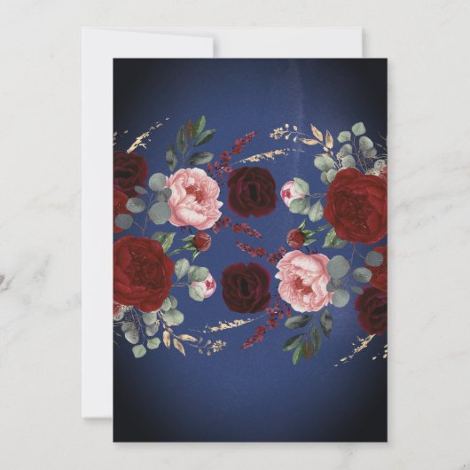 ネイビーブルガンディレッド金ゴールドフローラリハーサルディナー 招待状 (裏面)