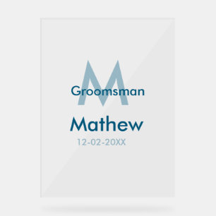 ネイビーブルグロームスマン名のレターの日付男らし数 アクリルサイン