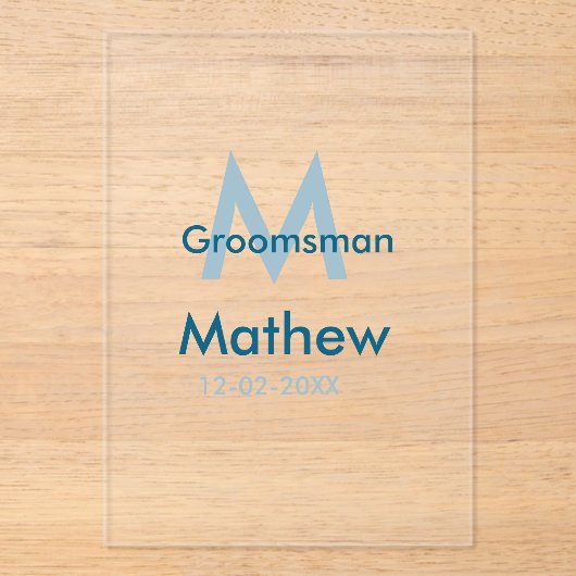 ネイビーブルグロームスマン名のレターの日付男らし数 アクリル招待状 (正面)