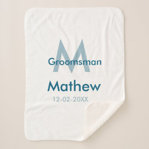 ネイビーブルグロームスマン名のレターの日付男らし数 シェルパブランケット