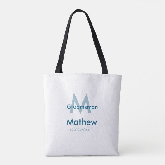 ネイビーブルグロームスマン名のレターの日付男らし数 トートバッグ (裏面)