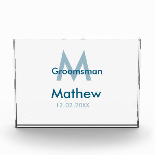 ネイビーブルグロームスマン名のレターの日付男らし数 フォトブロック