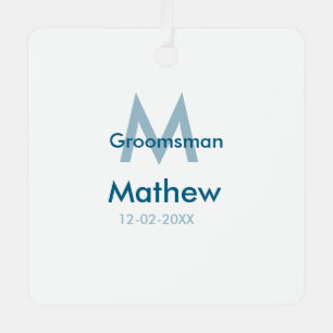 ネイビーブルグロームスマン名のレターの日付男らし数 メタルオーナメント