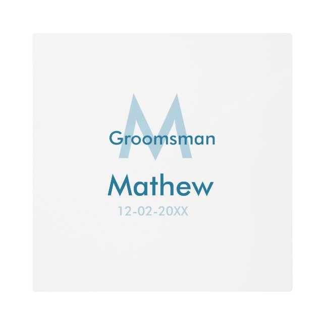 ネイビーブルグロームスマン名のレターの日付男らし数 メタルプリント (正面)