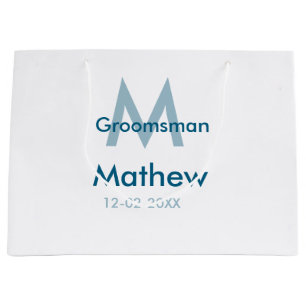 ネイビーブルグロームスマン名のレターの日付男らし数 ラージペーパーバッグ
