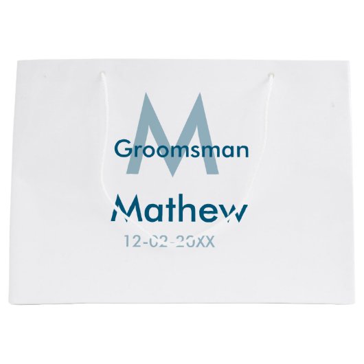 ネイビーブルグロームスマン名のレターの日付男らし数 ラージペーパーバッグ (正面)