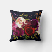 ネイビーブルグンディマルサラ素朴ボヘミアンフローラ クッション (裏面)