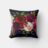 ネイビーブルグンディマルサラ素朴ボヘミアンフローラ クッション (正面)