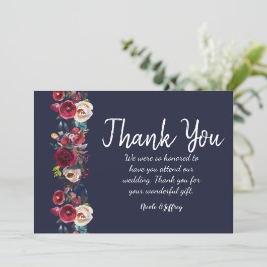 ネイビーブルグンディメロ結婚フローラサンキューカード サンキューカード (スタンド正面)