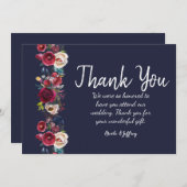 ネイビーブルグンディメロ結婚フローラサンキューカード サンキューカード (正面/裏面)