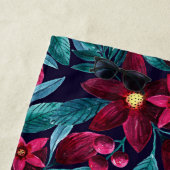 ネイビーブルゴーニクリスマスフローラウォーターカラーモノグラム ビーチタオル (インサイチュ)