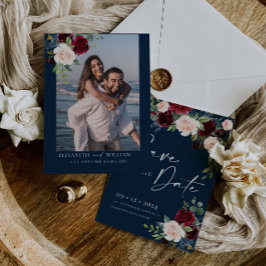 ネイビーブルゴーニュと赤面セーブ・ザ・デイト招待状 招待状