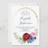 ネイビーブルゴーニュと赤面フローラボホブライダルシャワー 招待状 (正面)