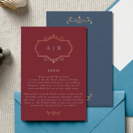 ネイビーブルゴーニュクラシック伝統的金ゴールドモノグラム エンクロージャーカード