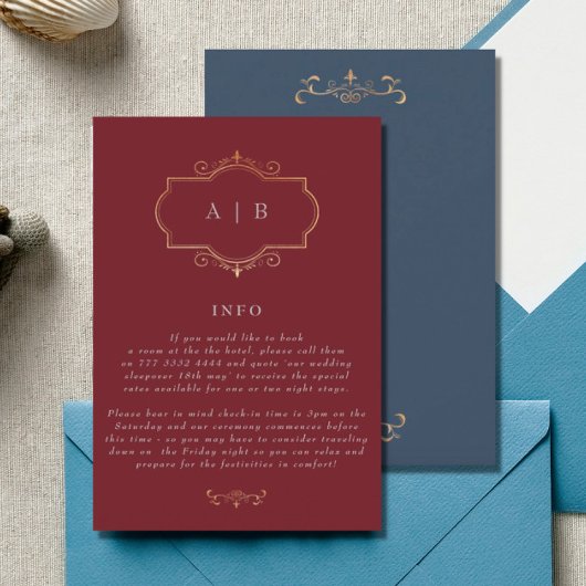 ネイビーブルゴーニュクラシック伝統的金ゴールドモノグラム エンクロージャーカード