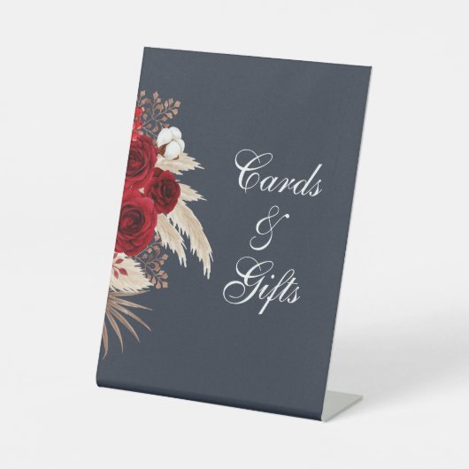 ネイビーブルゴーニュバラとパンパスグラス 台座サイン (正面)