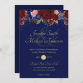 ネイビーブルゴーニュバラフローラ結婚式招待状 (正面/裏面)