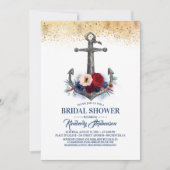 ネイビーブルゴーニュフローラいかり航海のブライダルシャワー 招待状 (正面)