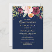 ネイビーブルゴーニュフローラグリッターキンセアニェラ 招待状 (正面)