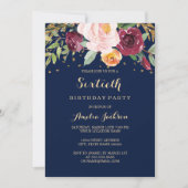 ネイビーブルゴーニュフローラグリッター60thバースデーパーティー 招待状 (正面)