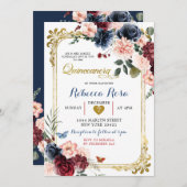 ネイビーブルゴーニュフローラバタフライキンセアニラ 招待状 (正面/裏面)