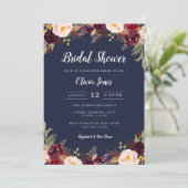 ネイビーブルゴーニュフローラブライダルシャワーカード 招待状 (スタンド正面)