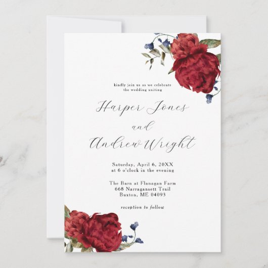 ネイビーブルゴーニュフローラ庭園の結婚式 招待状 (正面)