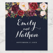 ネイビーブルゴーニュフローラ秋の結婚式ワインラベル ワインラベル (シングルラベル)