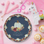 ネイビーブルゴーニュフローラ秋インラブパンプキンズ結婚 ペーパープレート (パーティー)