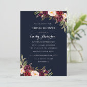 ネイビーブルゴーニュフローラ秋ブライダルシャワーカード 招待状 (スタンド正面)