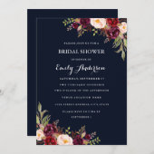 ネイビーブルゴーニュフローラ秋ブライダルシャワーカード 招待状 (正面/裏面)