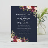ネイビーブルゴーニュフローラ秋婚約パーティカード 招待状 (スタンド正面)