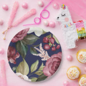 ネイビーブルゴーニュフローラ紙プレート ペーパープレート (パーティー)