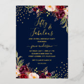 ネイビーブルゴーニュフローラ紙吹雪50と素晴らしい 箔招待状 (正面)