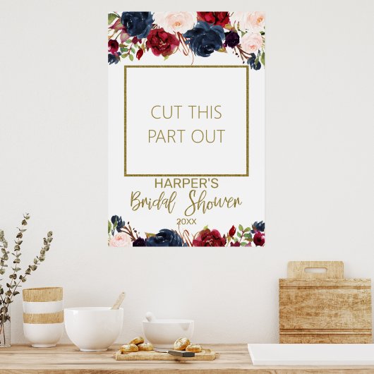 ネイビーブルゴーニュブライダルシャワーフォトブースフレーム ポスター (キッチン)