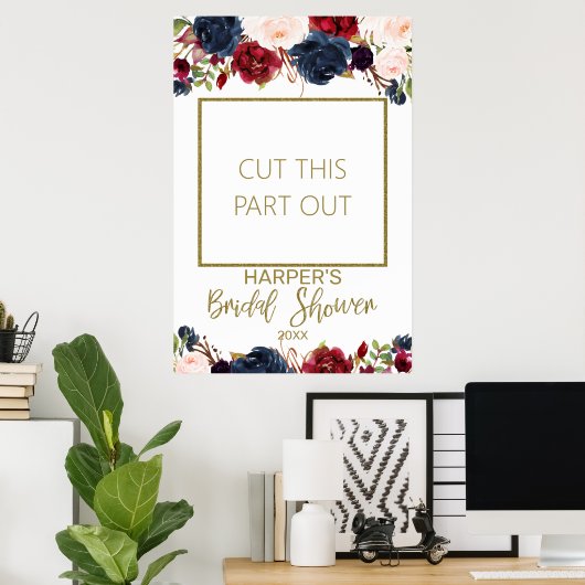 ネイビーブルゴーニュブライダルシャワーフォトブースフレーム ポスター (ホームオフィス)