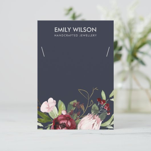 ネイビーブルゴーニュプロテアフローラネックレスディスプレイカード エンクロージャーカード (スタンド正面)