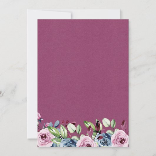 ネイビーブルゴーニュモダンーフローラカップル赤ちゃんシャワー 招待状 (裏面)