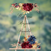 ネイビーブルゴーニュ秋の水彩フローラ アクリルサイン (ニュートラル)