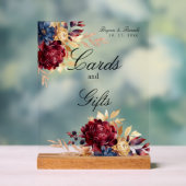 ネイビーブルゴーニュ秋の水彩フローラ アクリルサイン (ニュートラル)