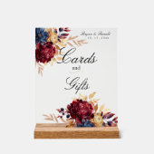 ネイビーブルゴーニュ秋の水彩フローラ アクリルサイン (正面)