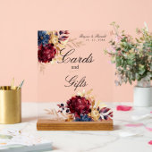 ネイビーブルゴーニュ秋の水彩フローラ アクリルサイン (ウェディング)