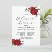 ネイビーブルゴーニュ結婚フローラのリハーサルディナー 招待状 (スタンド正面)